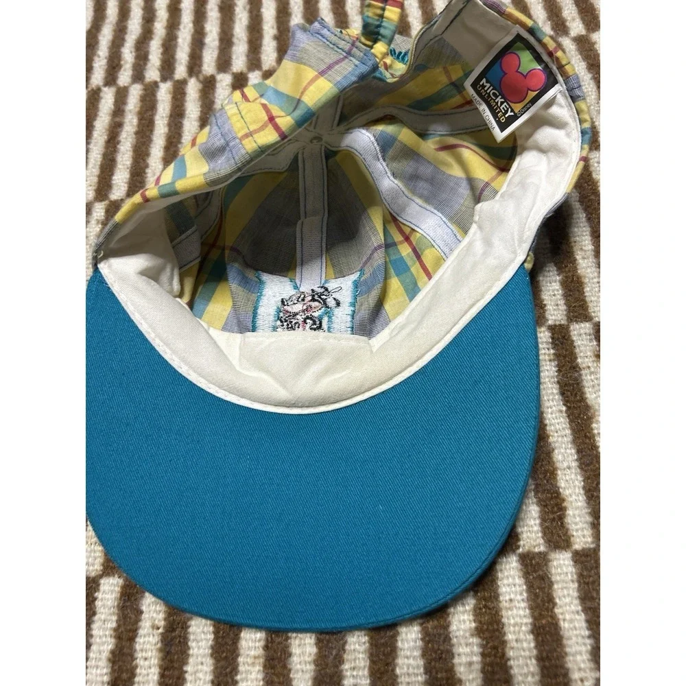 Vintage Mickey Mouse Disney Hat Cap Yellow Plaid 90s Made In USA Goofys Hat C